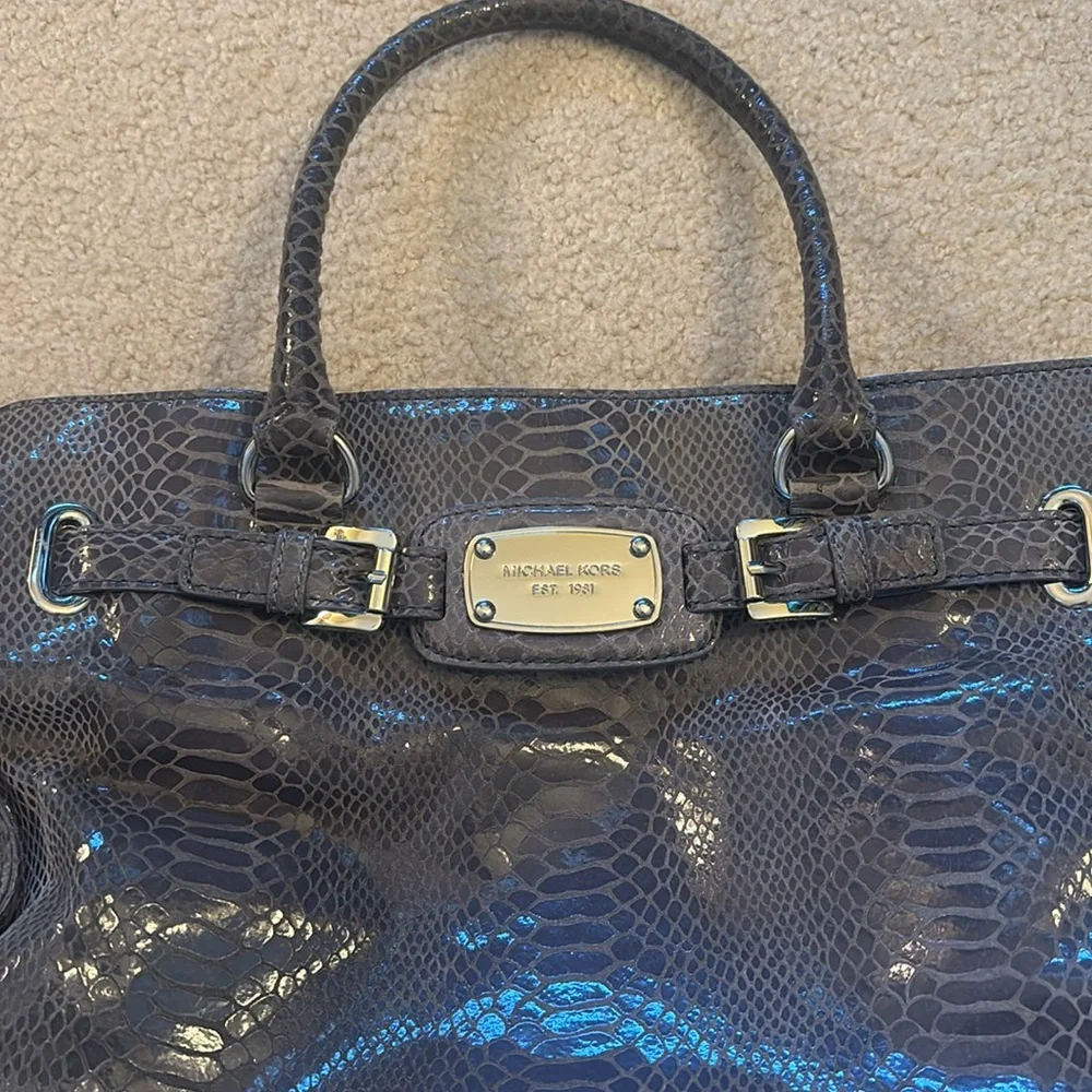 MICHAEL KORS |‎ Python embossed hamilton handbag in pewter - EUC